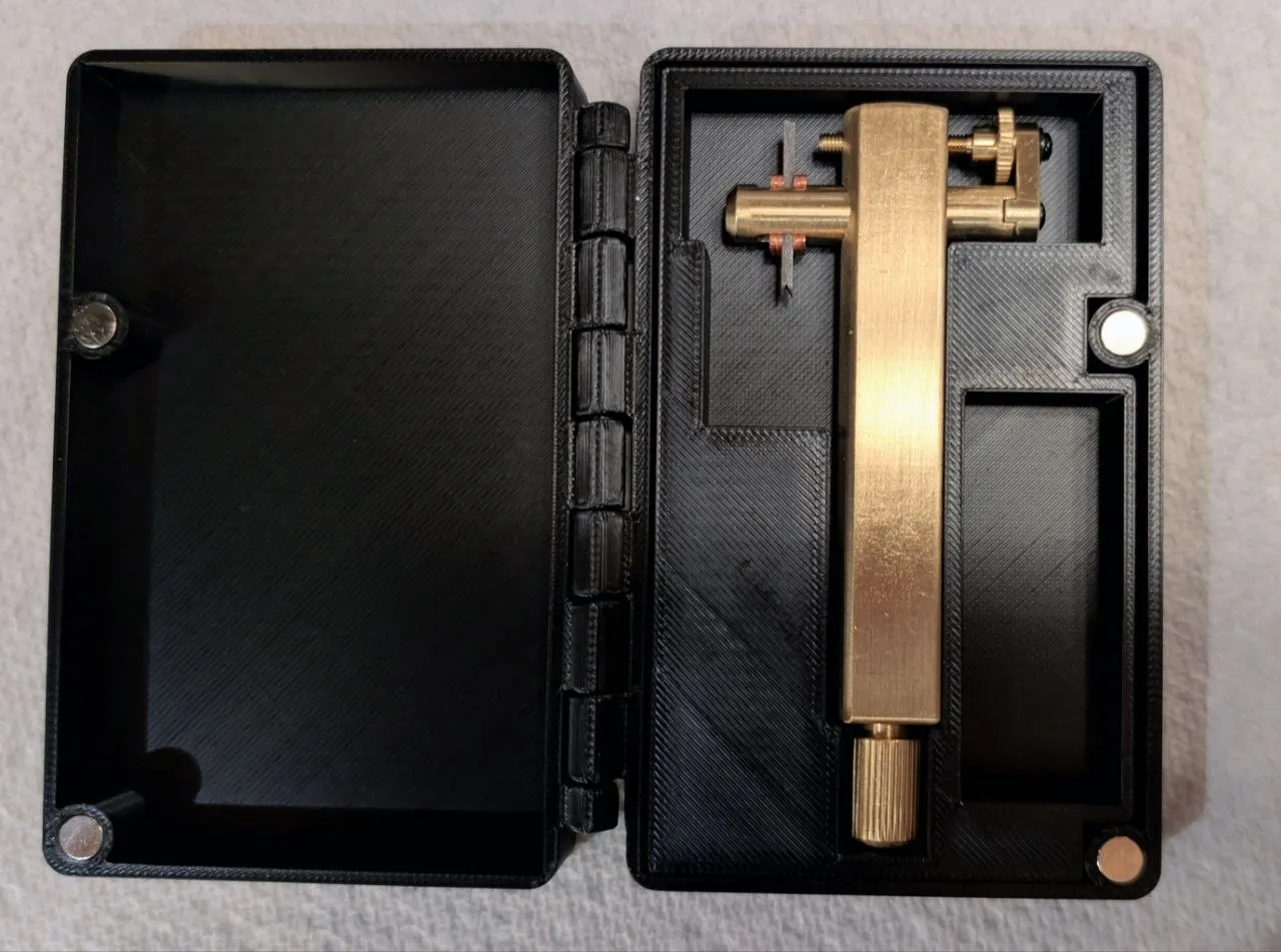 Brass purfling marker in its fitted case